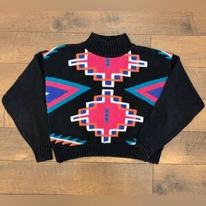 Vintage Nuovo Southwestern Geometric Sweater - Bold 80s/90s Black Knit / Size S